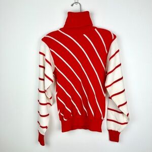 Vintage Red and White Striped Puff Long Sleeves Turtleneck Sweater 100% Acrylic